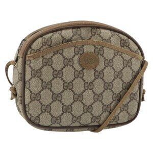 Authentic GUCCI GG Supreme Shoulder Bag PVC Beige Gold